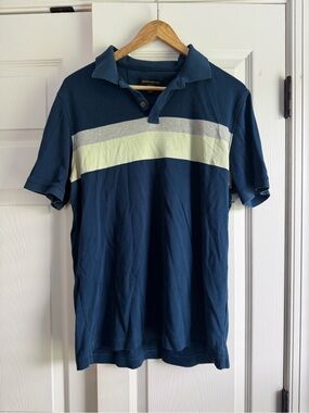 Banana Republic Navy Polo with Gray and Light Green Stripes